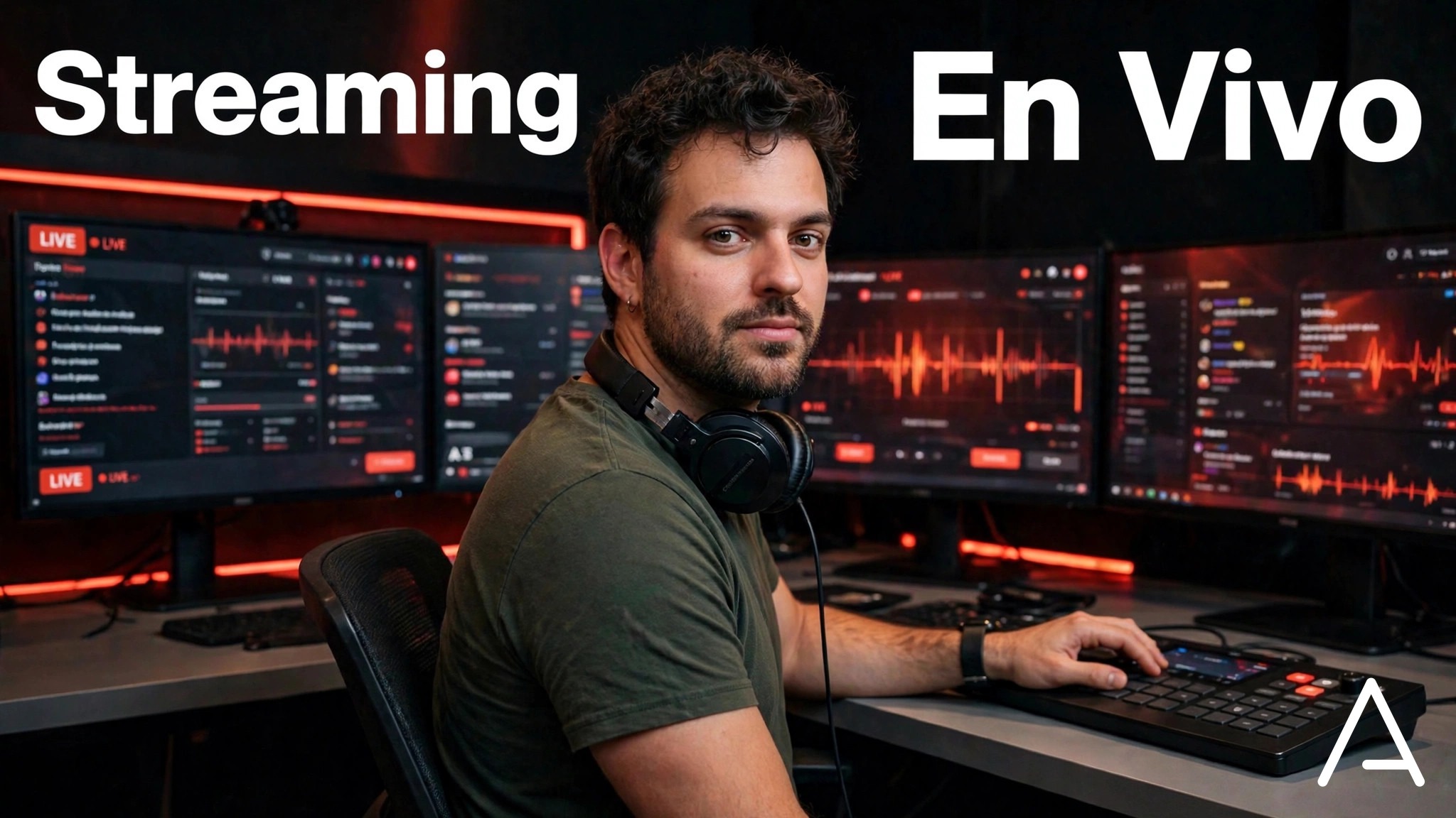 Técnico operando el controlador de streaming en Arttv Studios, Bogotá